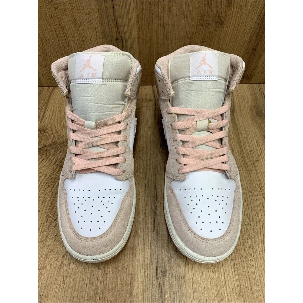 Nike Air Jordan 1 Mid Pink White Suede Men's Size 10.5 Sneakers FN5215-161